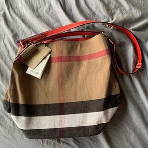 Burberry Canvas Medium Ashby Bucket Bag / Red